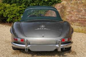 Back view of soft top on the Merc 300SL